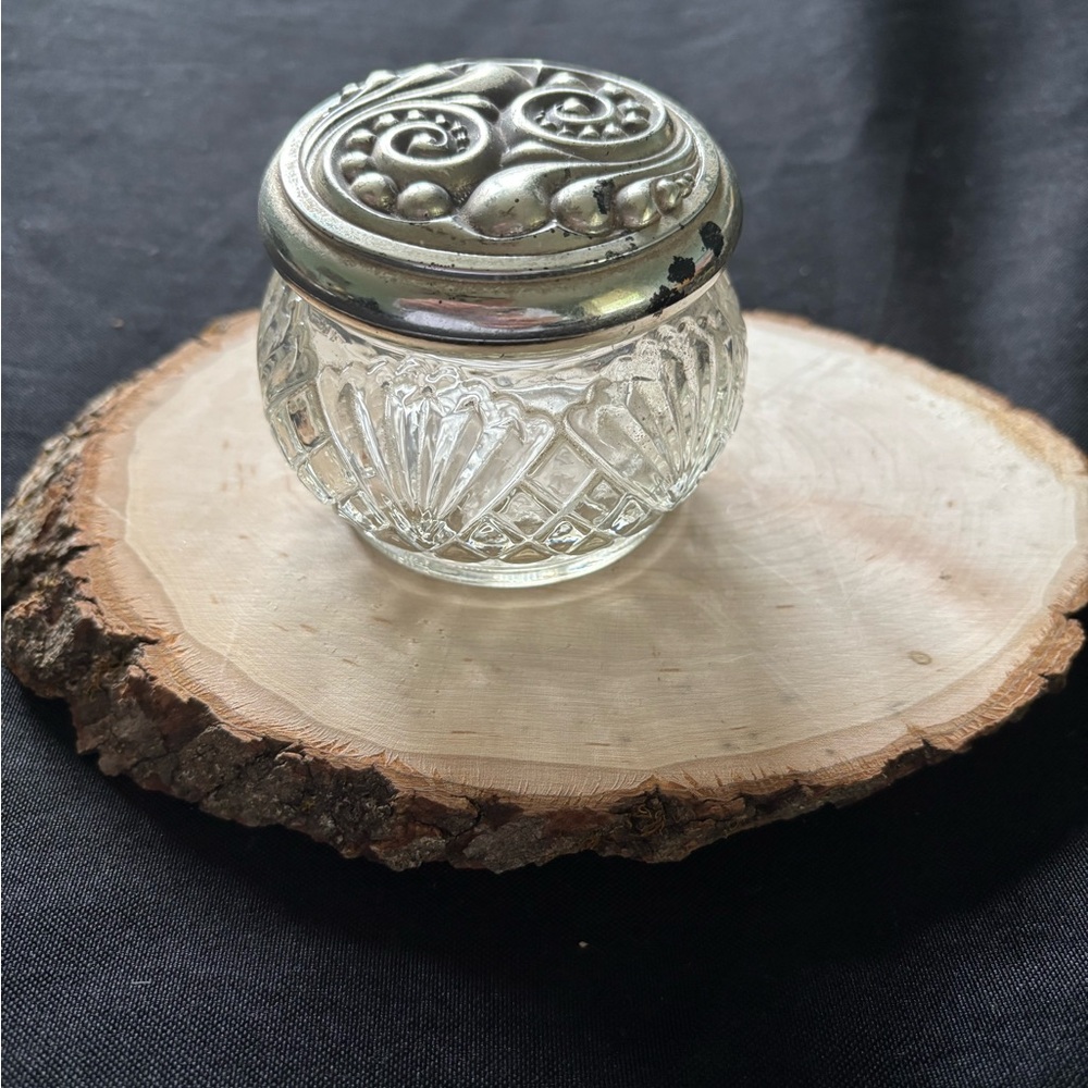 Vintage Avon Glass Jar with Silver Lid